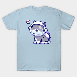 Cute Cat Astronaut Sitting Cartoon T-Shirt